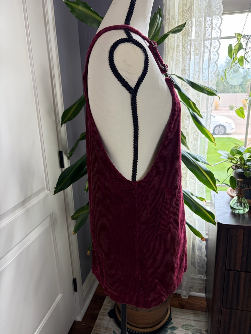 🍁Mi Ami by Franchesca’s Women’s Corduroy Overall Dress Jumper in Burgundy - Picture 5 of 8